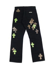 Chrome Hearts Green Leopard Cross Patch Jeans Black2