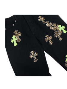 Chrome Hearts Green Leopard Cross Patch Jeans Black3